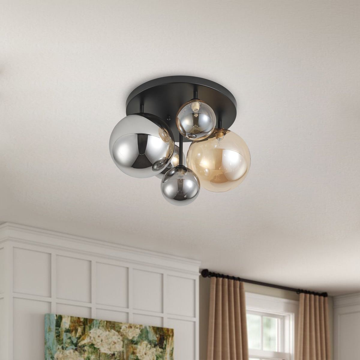 5-Lights Spherical Glass Shades of Various Sizes Flush Mount Lighting
