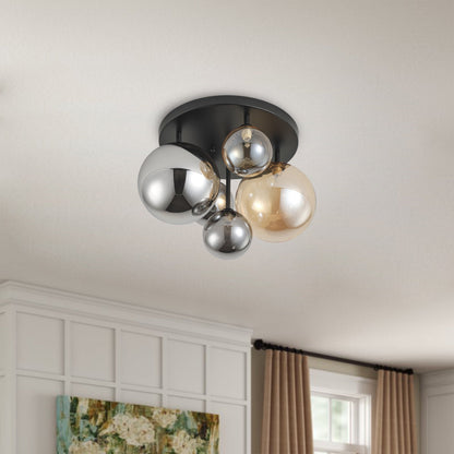 5-Lights Spherical Glass Shades of Various Sizes Flush Mount Lighting