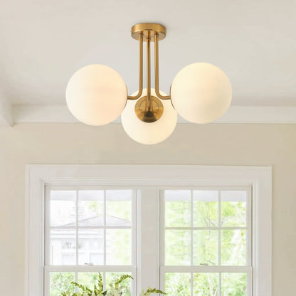 3-Lights Modern Globe Semi-Flush Mount Lighting