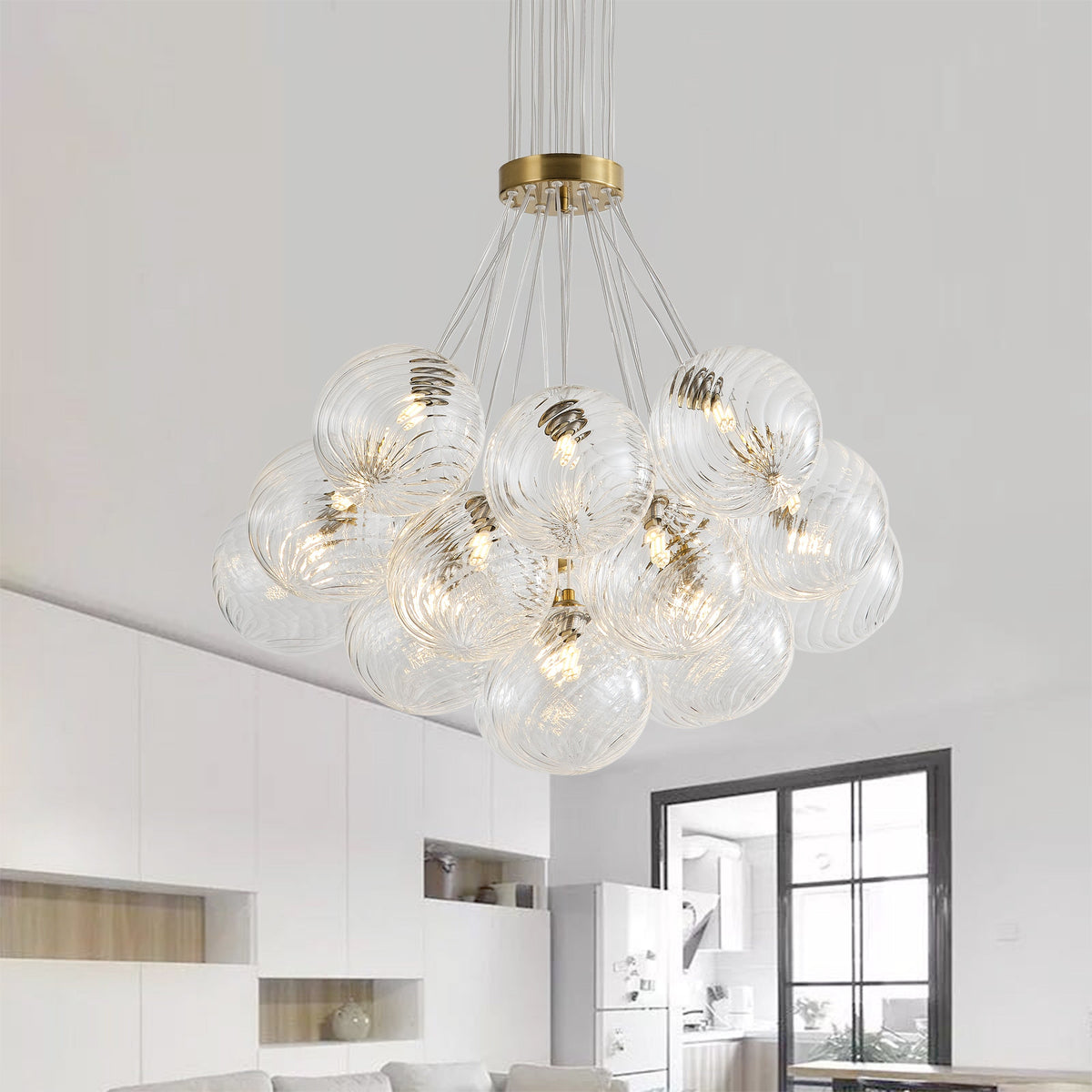 13&19-Light Modern Luxury Glass Globe Chandelier Copper Finish Cluster Pendant Light