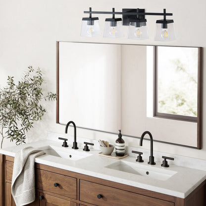 4-Light  Modern Black  Square Clear Glass Shades Vanity Light