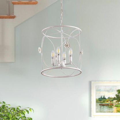 4-Lights Openwork Design Surrounded by Carving White Pendant Lighting