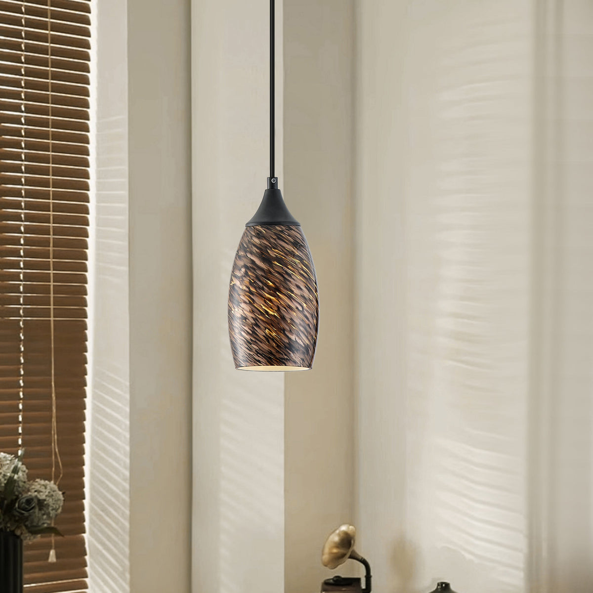 1-Light Modern Art Glass Pendant Marble Shade for Kitchen Island