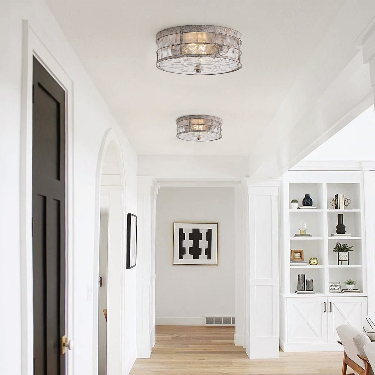 2-Lights Farmhouse Bubble Glass Flush Mount Lighting