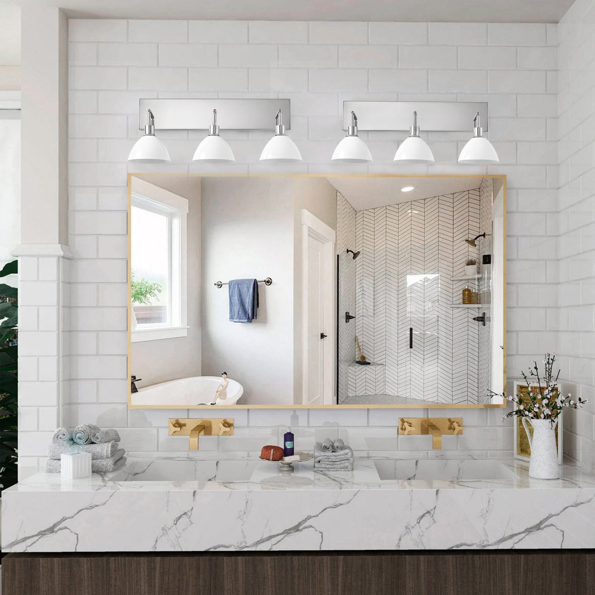 3-Lights Cream Round Shape Glass Shade Bathroom Vanity Lighting
