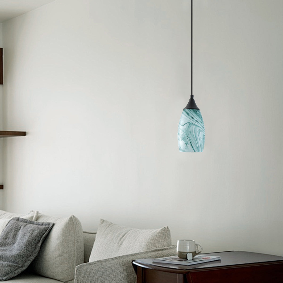 1-Light Modern Art Glass Pendant Marble Shade for Kitchen Island