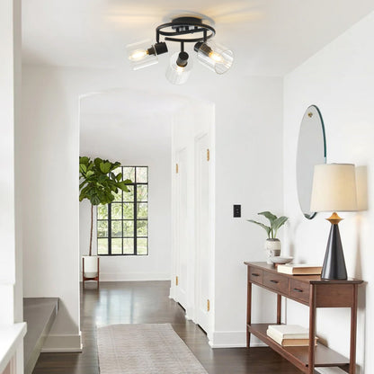 3-Light Modern Adjustable Matte Black Semi-Flushed Ceiling Light
