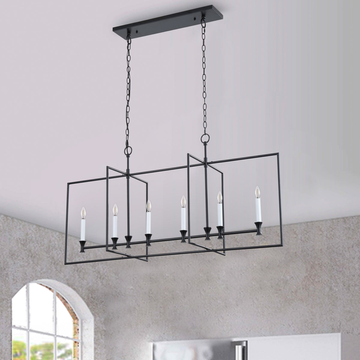 6-Lights Farmhouse Metal Frame Kitchen Island Lights