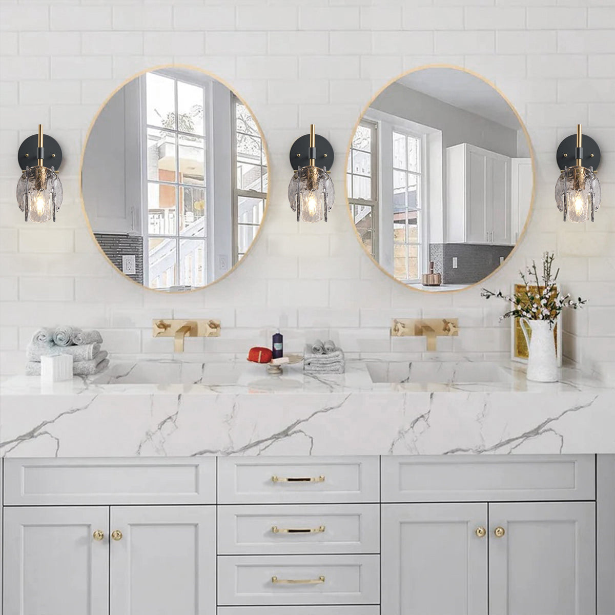 1-Light & 3-Light Modern Wall Sconce Light with Textured Smoke Glass Shape Vanity Light