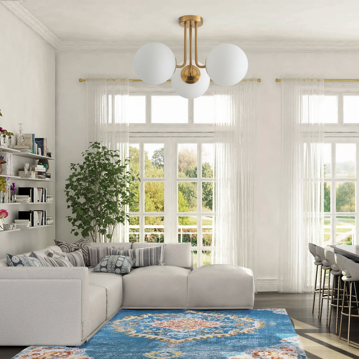3-Lights Modern Globe Semi-Flush Mount Lighting