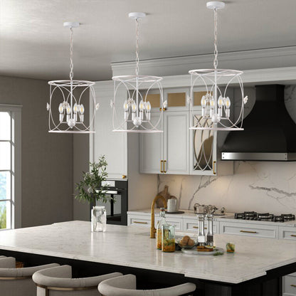 4-Lights Openwork Design Surrounded by Carving White Pendant Lighting