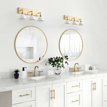 3-Lights Cream Round Shape Glass Shade Bathroom Vanity Lighting