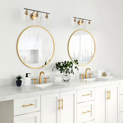 3-Lights Gold With Textured Glass Shade Bathroom Vanity Lighting