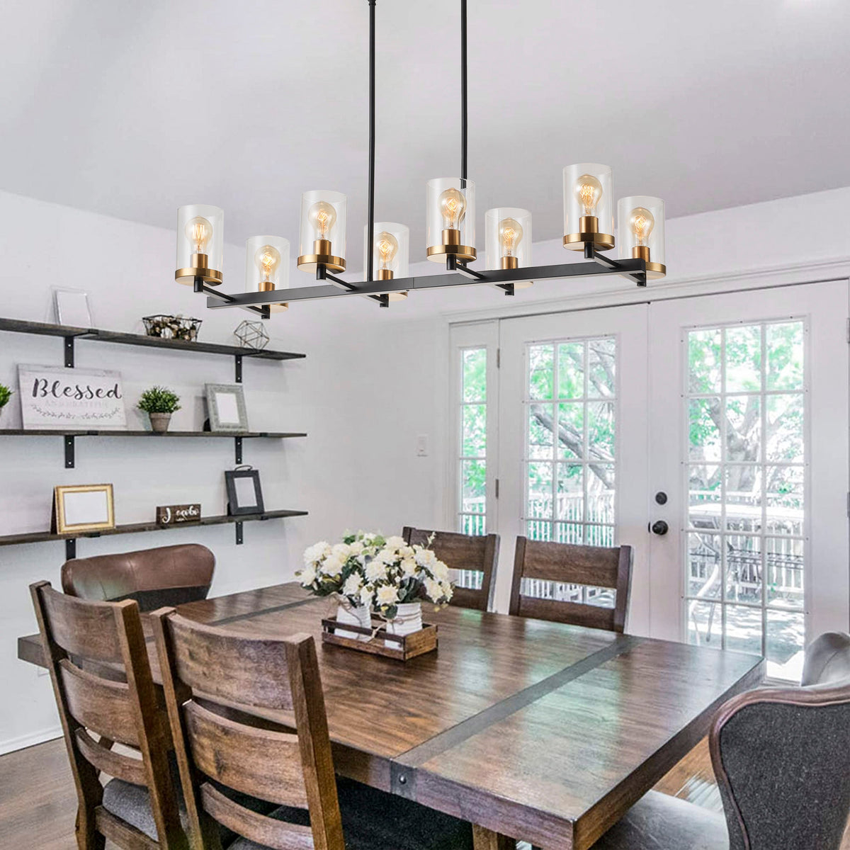 8-Lights Farmhouse Style Dimmable Glass Adjustable Kitchen Island Lights