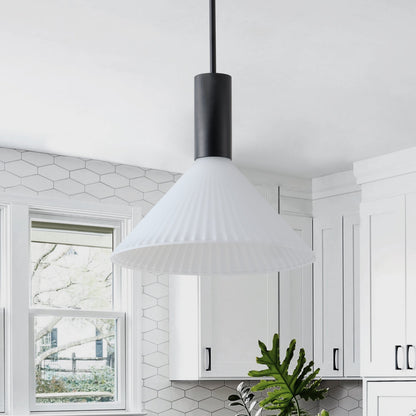 1-Light  Mid Century Modern Pendant Light Trumpet Conical White Glass ETL E26