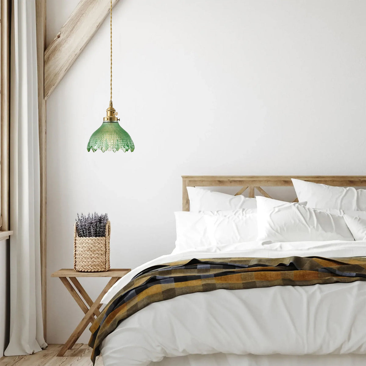1-Light Vintage Style Pendant Light Dewdrop Deep Green Glass Hanging Lamp