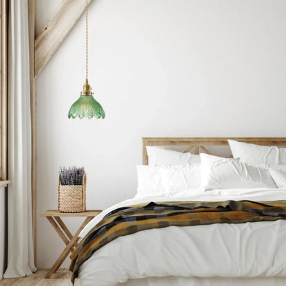 1-Light Vintage Style Pendant Light Dewdrop Deep Green Glass Hanging Lamp