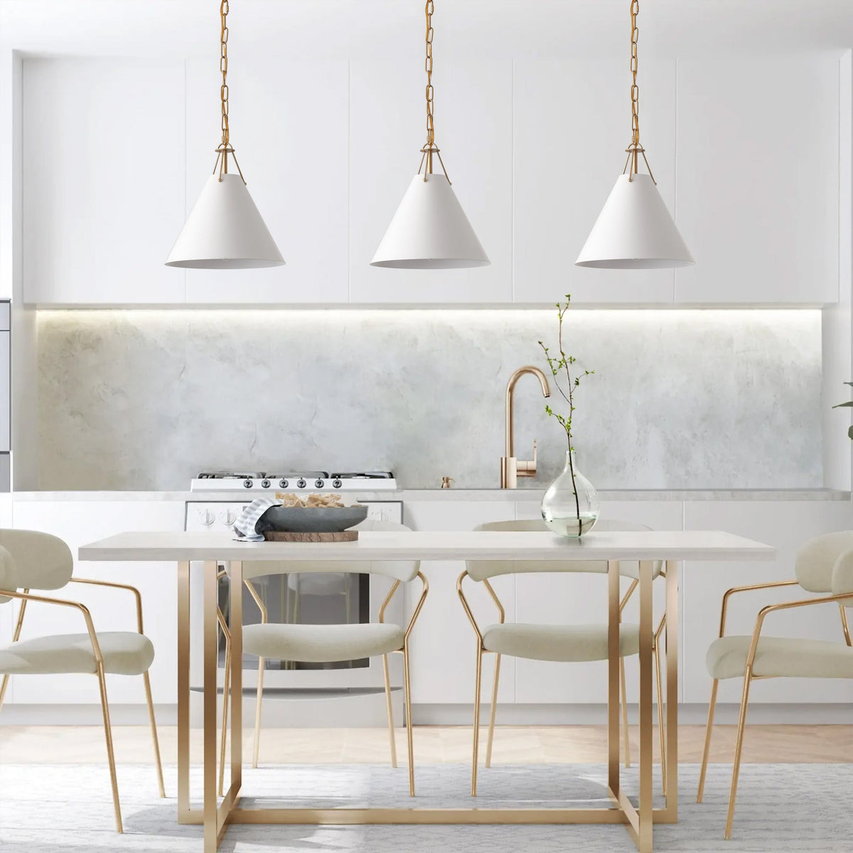 1-Light White Flared Shade Pendant Lighting
