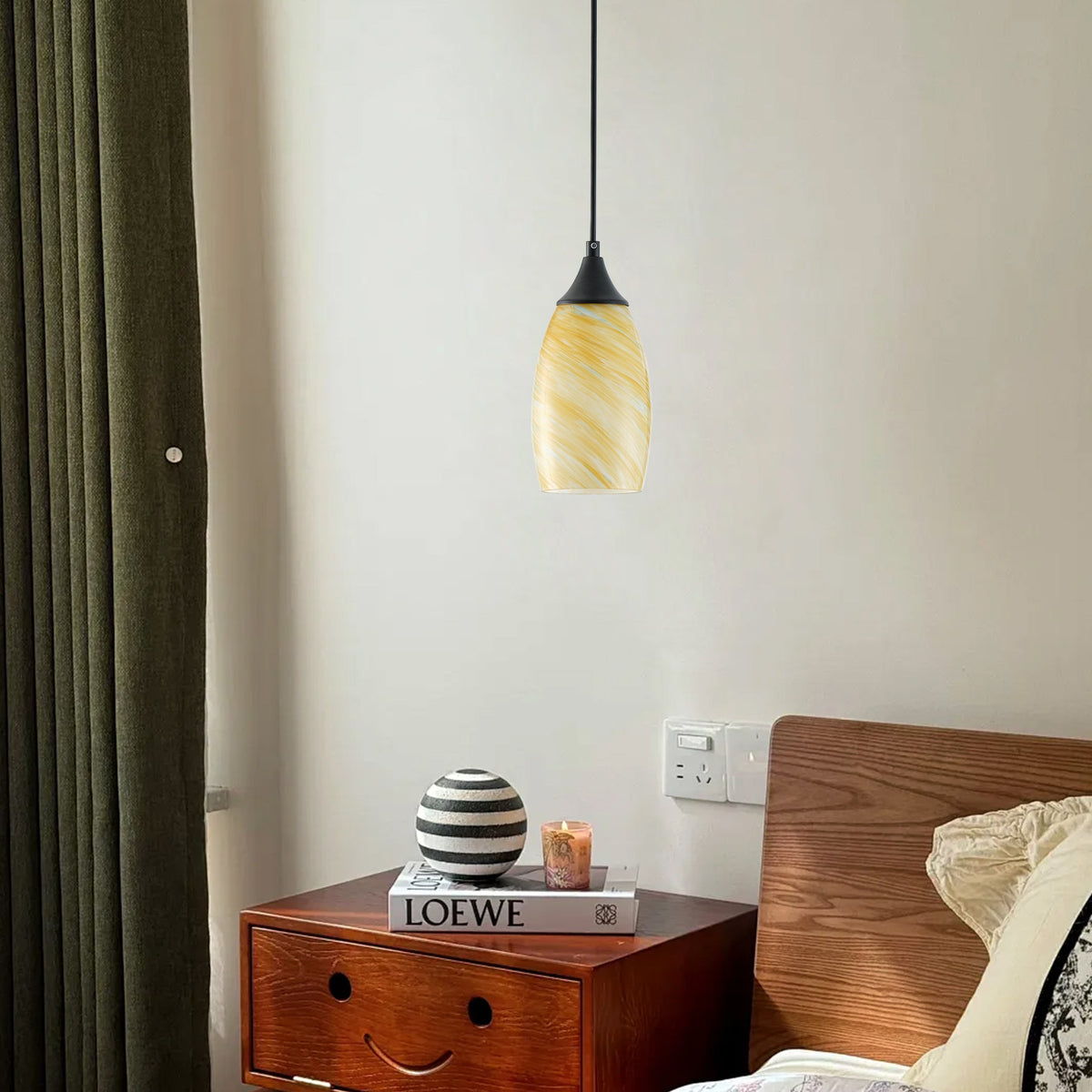 1-Light Modern Art Glass Pendant Marble Shade for Kitchen Island