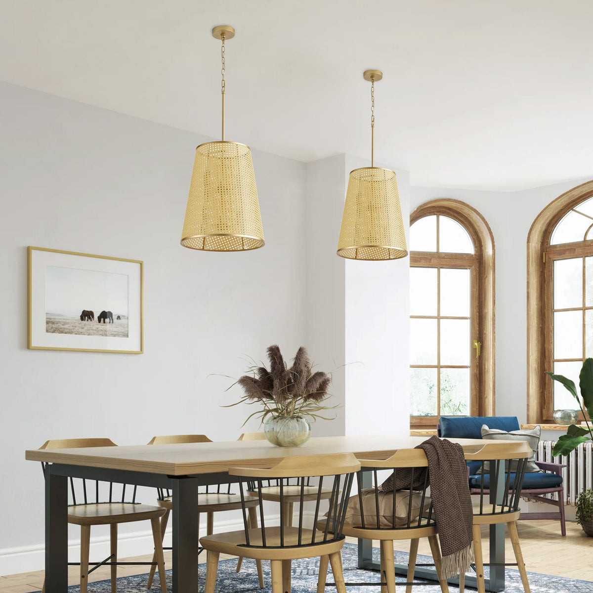 6-Lights Woven Openwork Flared Shade Pendant Lighting