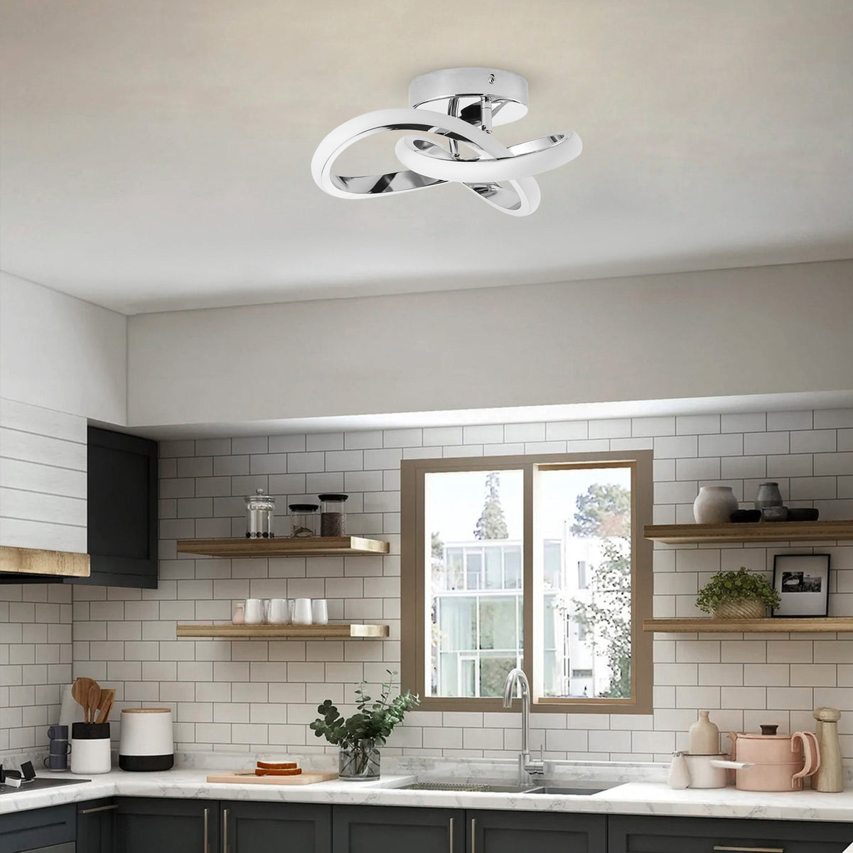 1-Light Modern Chrome LED Ceiling Light Fixture