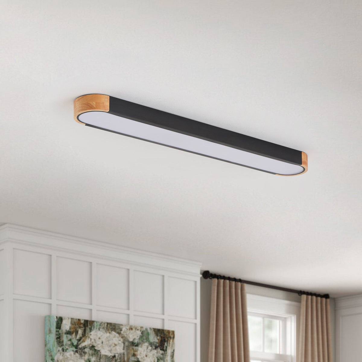 1-Light Dewdrop 37.4" Modern Linear LED Dimmable 5CCT Flush Mount  Ceiling Light