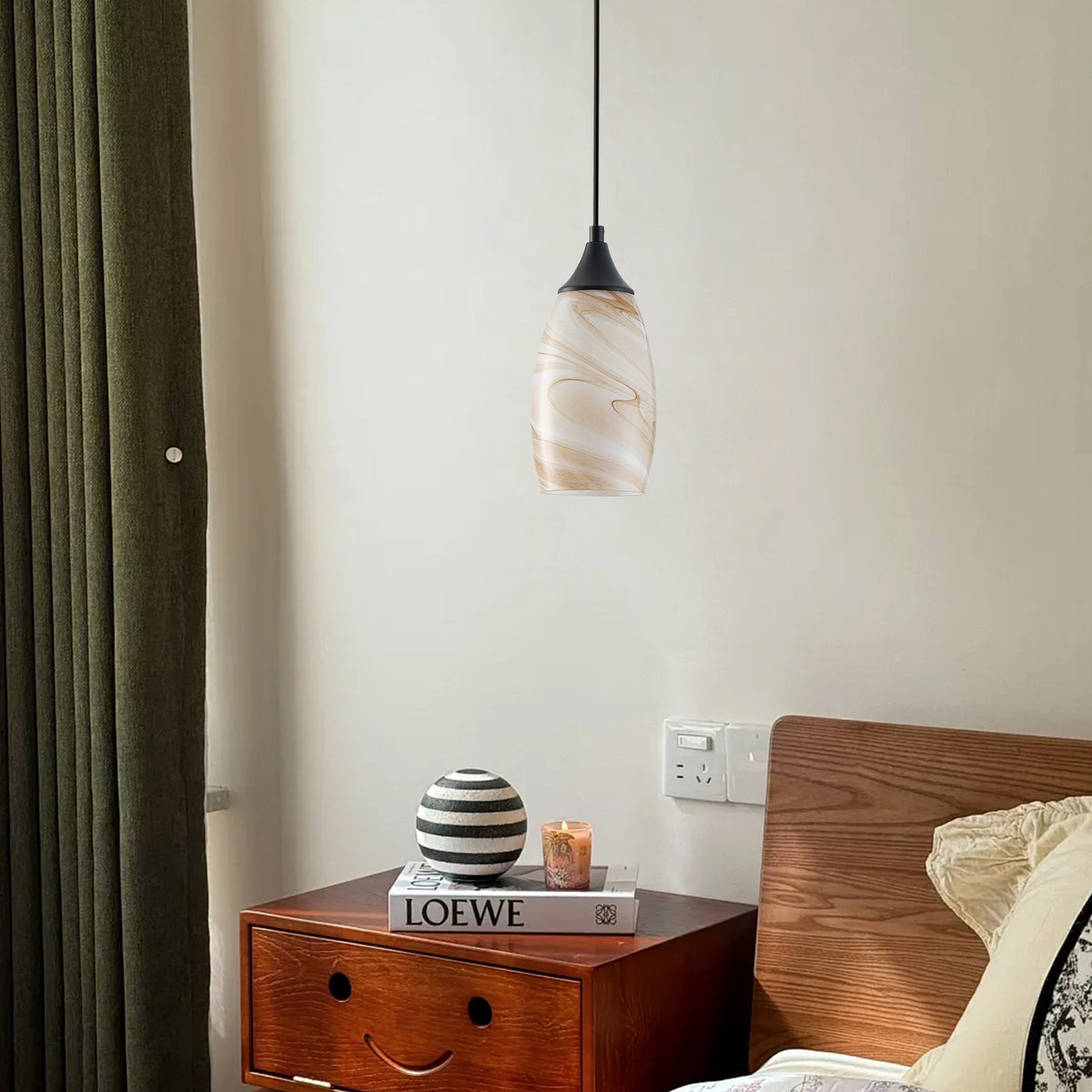 1-Light Modern Art Glass Pendant Marble Shade for Kitchen Island