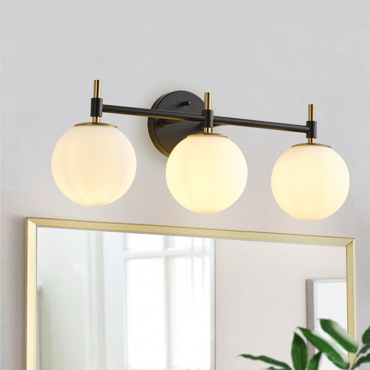 3-Light Mid-Century Modern Black & Gold Vanity Light for Bathroom