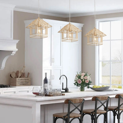 1-Light House Shape Lampshade Openwork Design Pendant Lighting