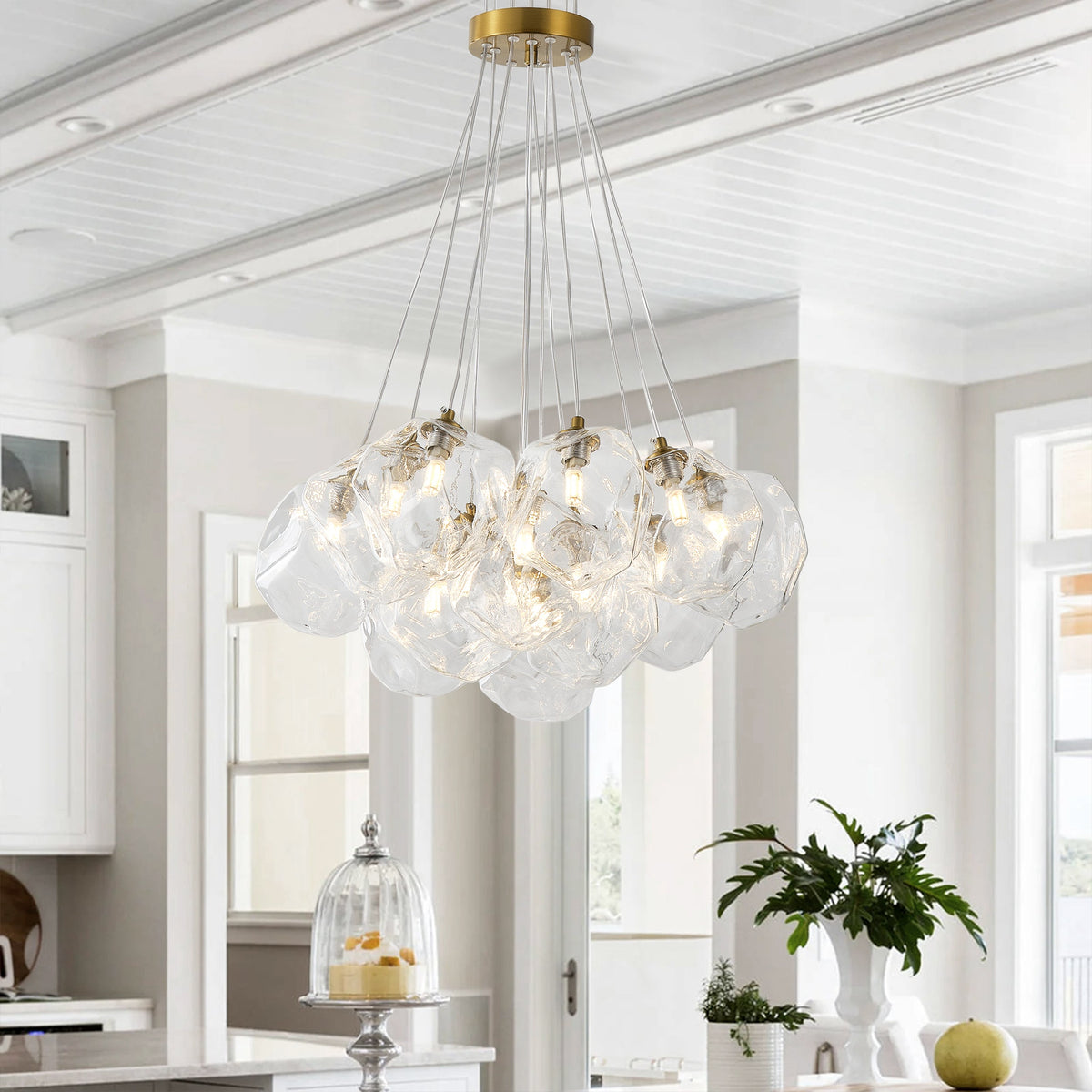13&19-Light Modern Luxury Glass Globe Chandelier Copper Finish Cluster Pendant Light