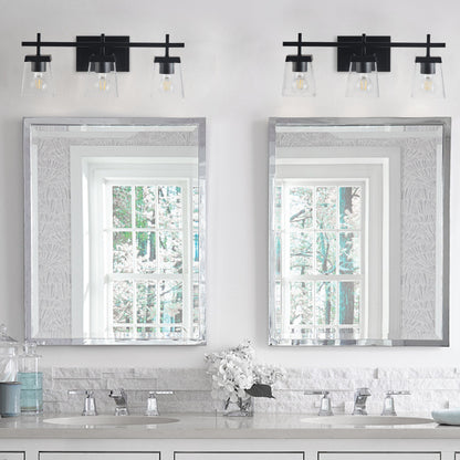 3-Light  Modern Black  Clear Glass Shade  Bathroom Vanity Light
