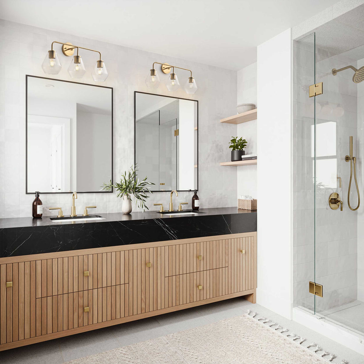3-Lights Irregular Glass Shade Bathroom Vanity Lighting