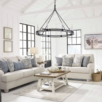 8-Lights Black Large Round Candle Chandelier