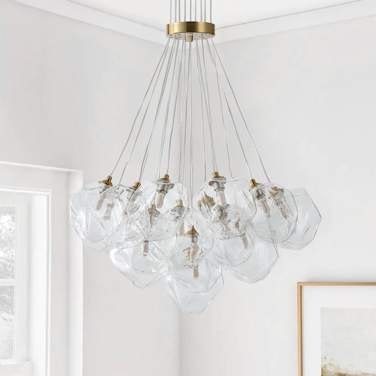 13&19-Light Modern Luxury Glass Globe Chandelier Copper Finish Cluster Pendant Light