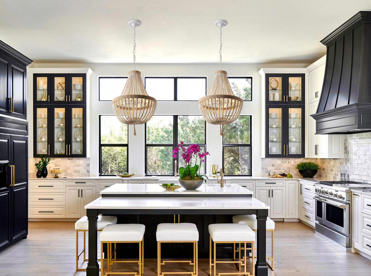 4-Lights Wood Beads Element Pendant Lighting