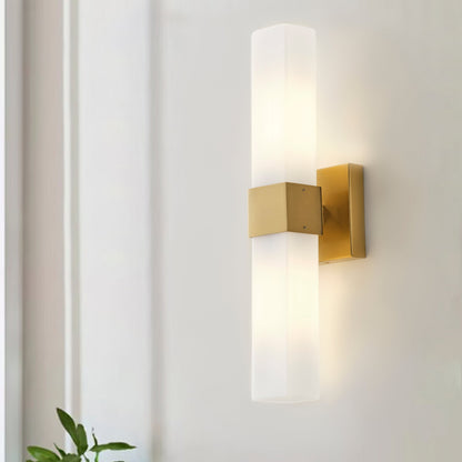 2-Light Contemporary Wall Sconce Linear Bar Brushed Brass Opal Diffuser ETL