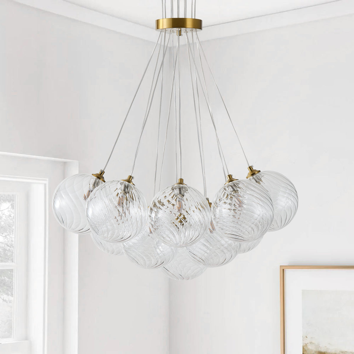 13&19-Light Modern Luxury Glass Globe Chandelier Copper Finish Cluster Pendant Light