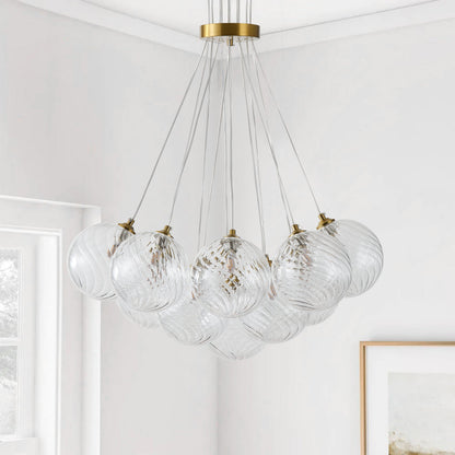 13&19-Light Modern Luxury Glass Globe Chandelier Copper Finish Cluster Pendant Light