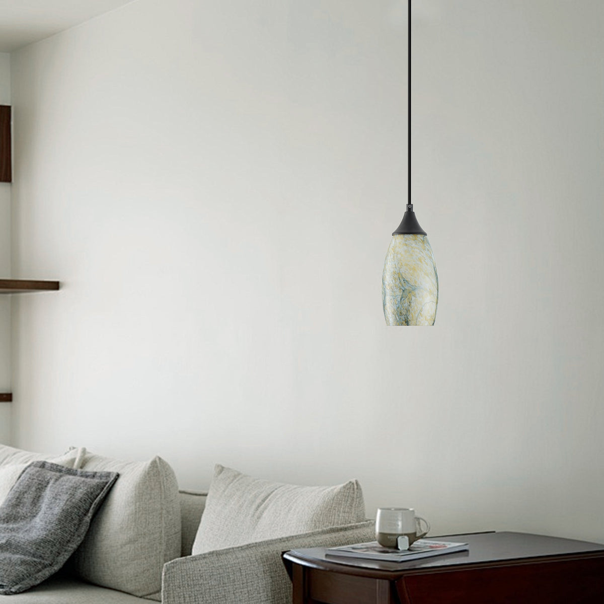 1-Light Modern Art Glass Pendant Marble Shade for Kitchen Island
