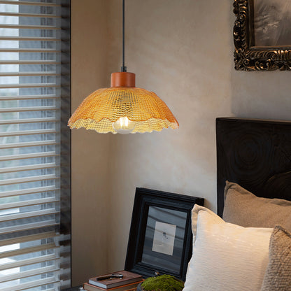 1-Light Vintage Pendant Light Amber Glass Shade Matte Black Farmhouse Kitchen Island