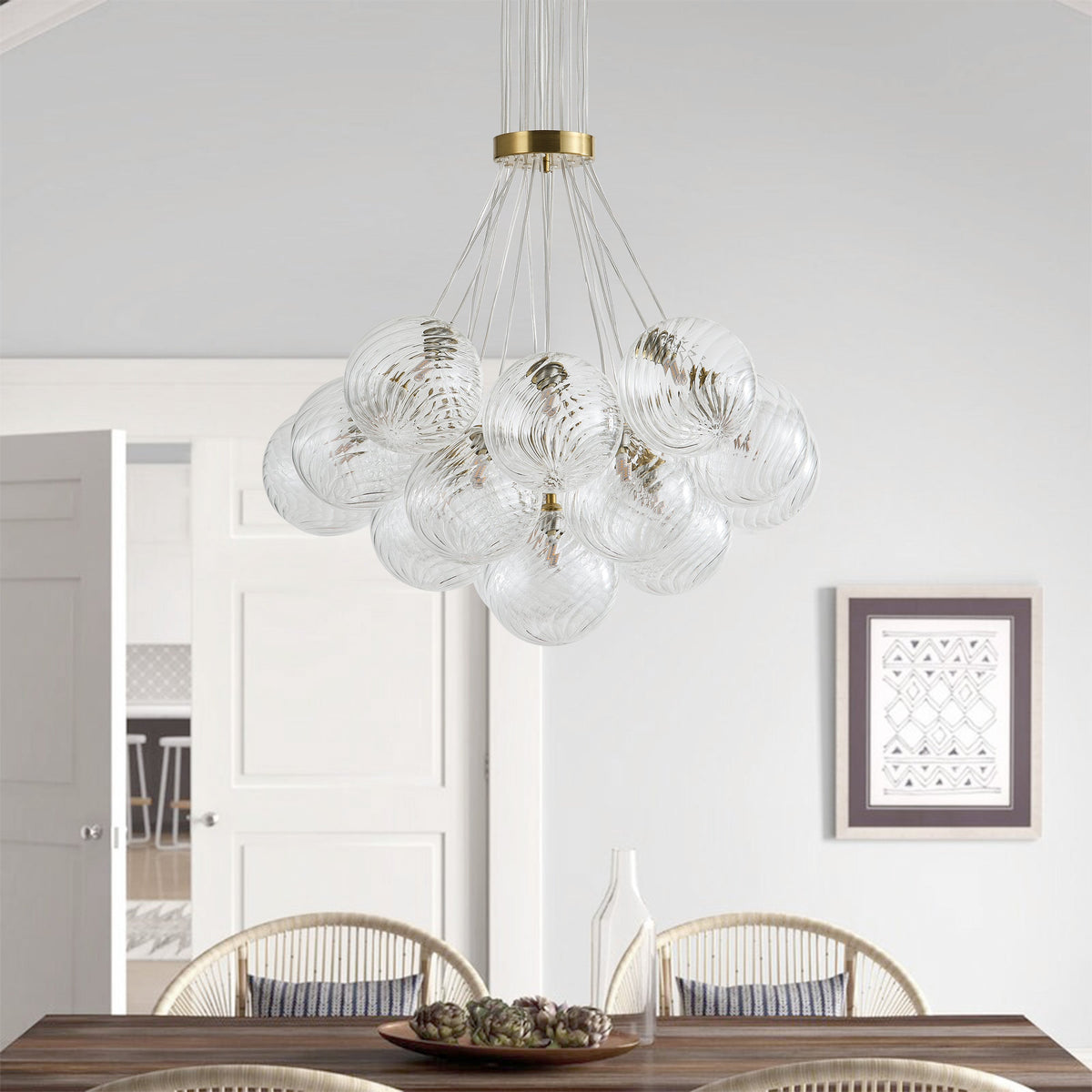 13&19-Light Modern Luxury Glass Globe Chandelier Copper Finish Cluster Pendant Light