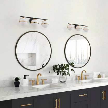 Modern Minimalist Vanity Light Dewdrop Black And Gold Globe Frosted Glass For Bathroom