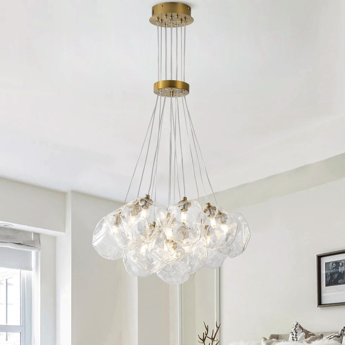 13&19-Light Modern Luxury Glass Globe Chandelier Copper Finish Cluster Pendant Light