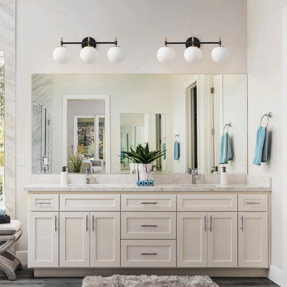 3-Light Mid-Century Modern Black & Gold Vanity Light for Bathroom