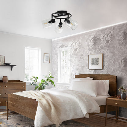 3-Light Modern Adjustable Matte Black Semi-Flushed Ceiling Light