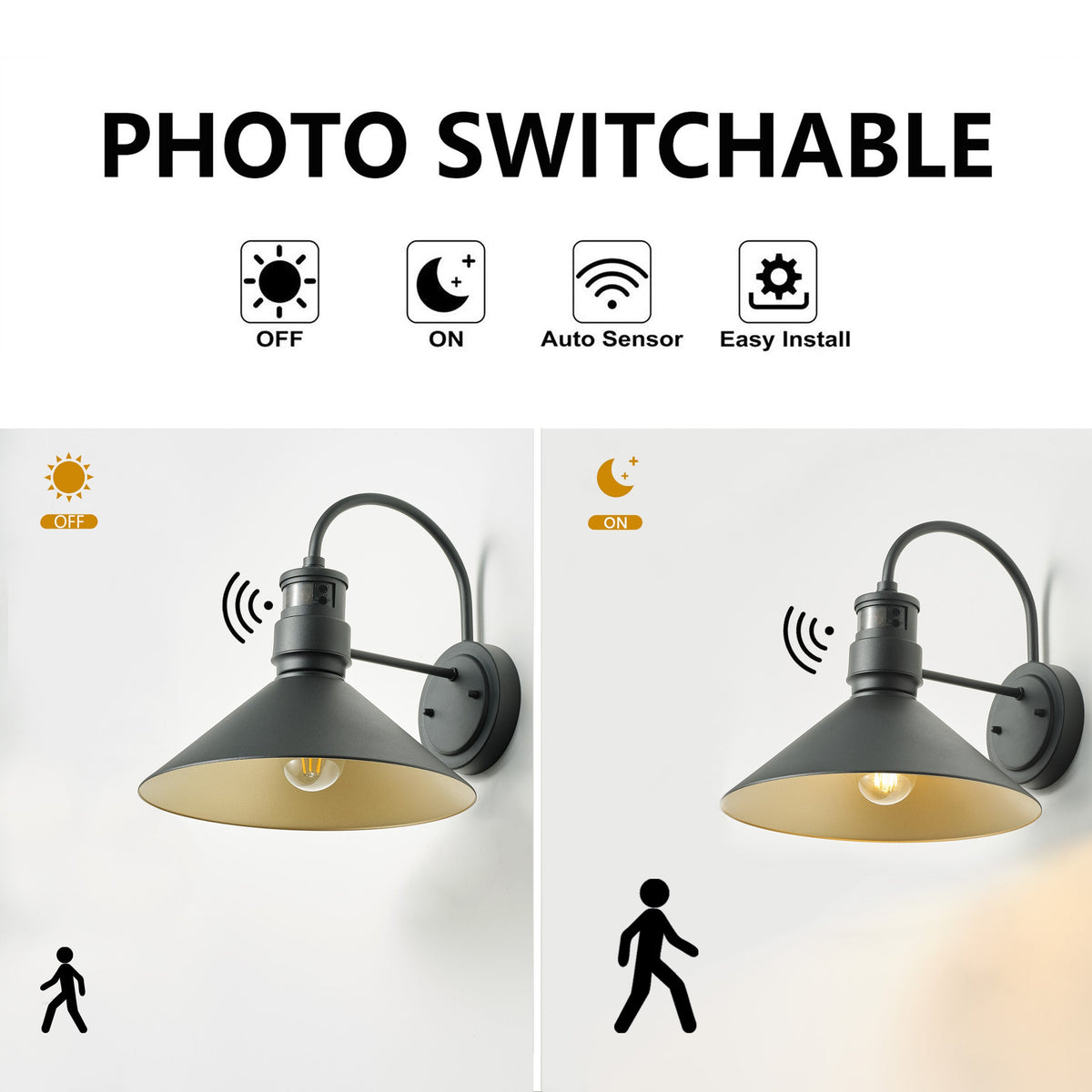 1-Light Cone Shade Waterproof Wall Sconces Outdoor Lights
