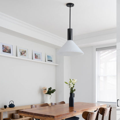 1-Light  Mid Century Modern Pendant Light Trumpet Conical White Glass ETL E26