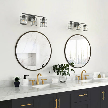 3-Light Industrial Black Crystal Vanity Light Fixture