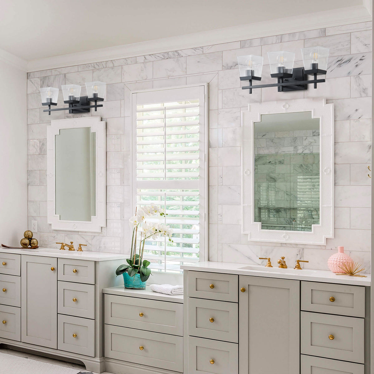 3-Light  Modern Black  Clear Glass Shade  Bathroom Vanity Light