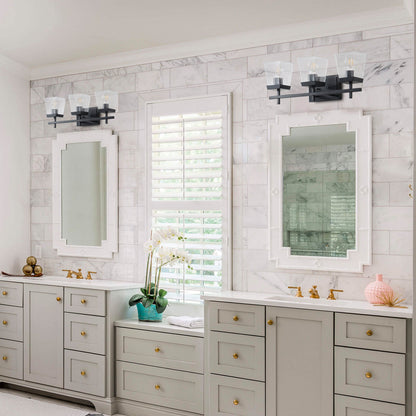 3-Light  Modern Black  Clear Glass Shade  Bathroom Vanity Light